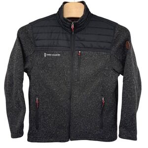 Free Country Jacket Mens Large Gray Hybrid Quilted Puffer Sweater Knit Full Zip